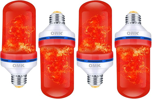 OMK Flame Light Bulb Christmas Decor (4 Pack) Red Color Led Flickering Fire Simulated Lamps 3W Energy Efficient Fire Lights for Indoor Outdoor Holiday Decoration Gifts-VerdiqueGarden