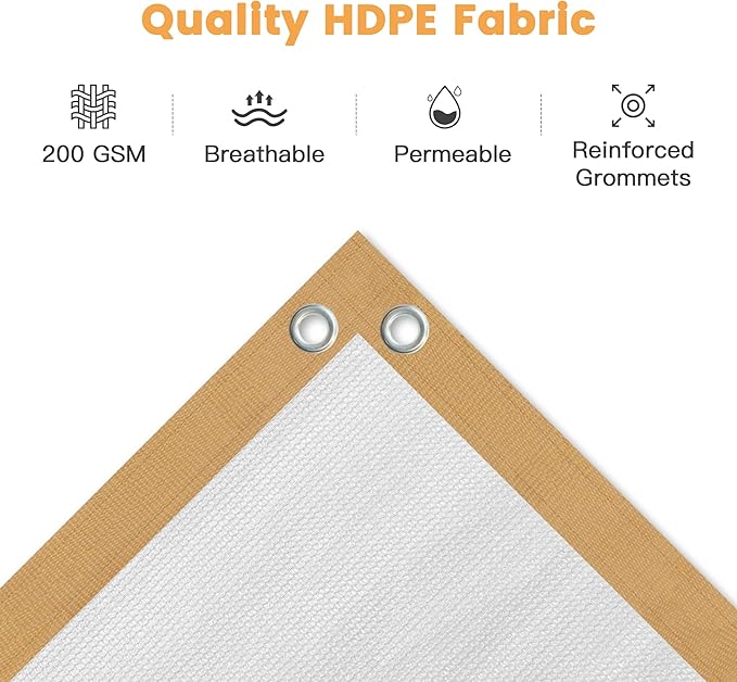 VICLLAX Shade Fabric Sun Shade Cloth with Every 2 FT Grommets for Patio Garden Pergola Cover Canopy 7x13 FT, Cream-VerdiqueGarden