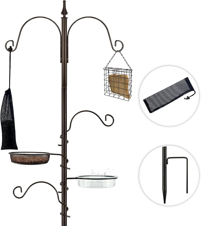 ERYTLLY Bird Feeding Station Kit Bird Feeder Poles,Premium Multi Feeder Hanging Kit with Suet Cage and Bird Bath Bird Food Finch Sock for Attracting Wild Birds and Plants,Baskets,Lanterns,Wind Chimes-VerdiqueGarden