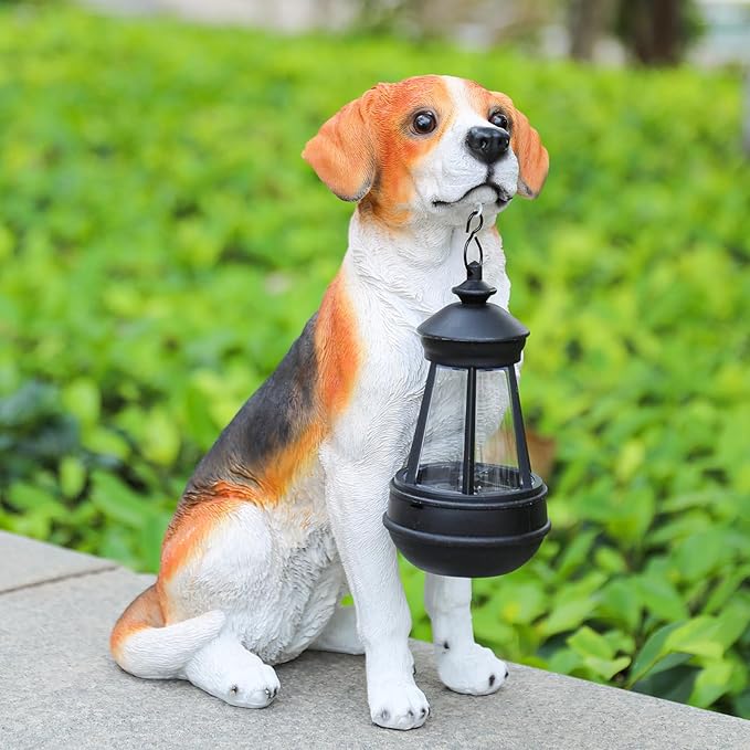 Garden Dog Statues Outdoor Decor, Solar Lights Outdoor Beagle Dog Statue Garden Decorations Solar Dog Ornaments for Patio, Lawn, Yard Art Decoration, Housewarming Garden Gift-VerdiqueGarden