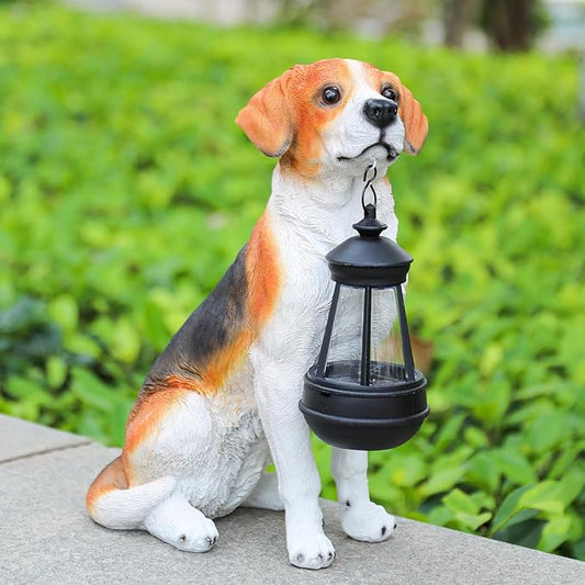 Garden Dog Statues Outdoor Decor, Solar Lights Outdoor Beagle Dog Statue Garden Decorations Solar Dog Ornaments for Patio, Lawn, Yard Art Decoration, Housewarming Garden Gift-VerdiqueGarden