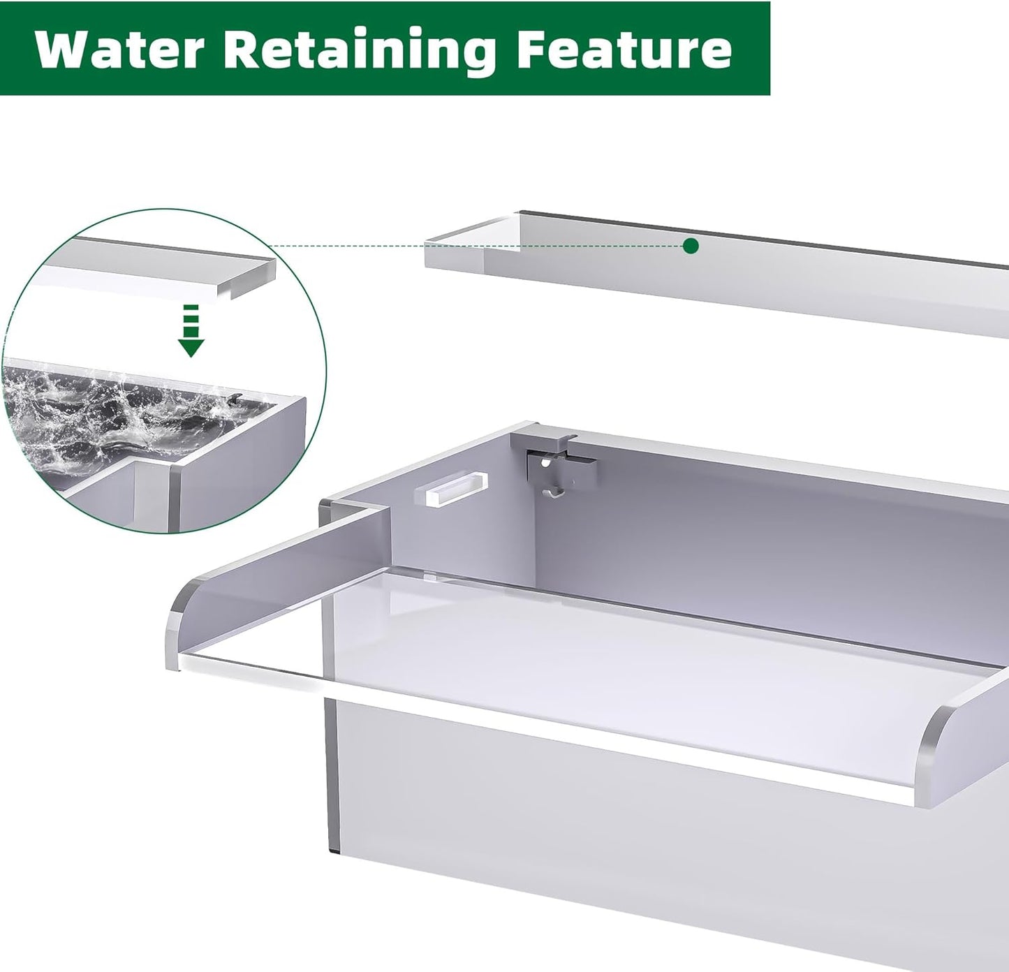 Pool Fountain, LONGRUNNEW Transparent Acrylic Pool Waterfall Spillway, 11.8 Inches Pool Water Feature for Garden Patio, Backyard Koi Pond Decor-VerdiqueGarden