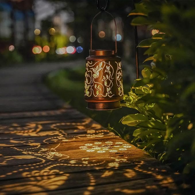 Solar Hummingbird Lanterns Outdoor Hanging Decor Lantern,Waterproof Hollow Out Metal Decorative Garden Light,Graceful Decoration for Patio,Yard,Landscape,Walkway,Festival-VerdiqueGarden
