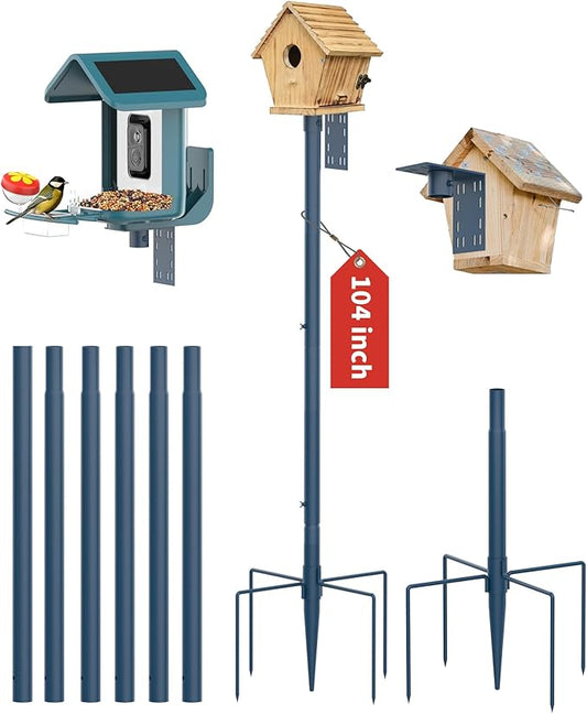 Bird Feeder Pole Stand – 104 Inch Height Feeding Station with 1-Inch Dia Heavy Duty for Hanging Feeders, Bird House Pole Mount Kit for Outdoor, Slip-Fit Connection，Blue-VerdiqueGarden