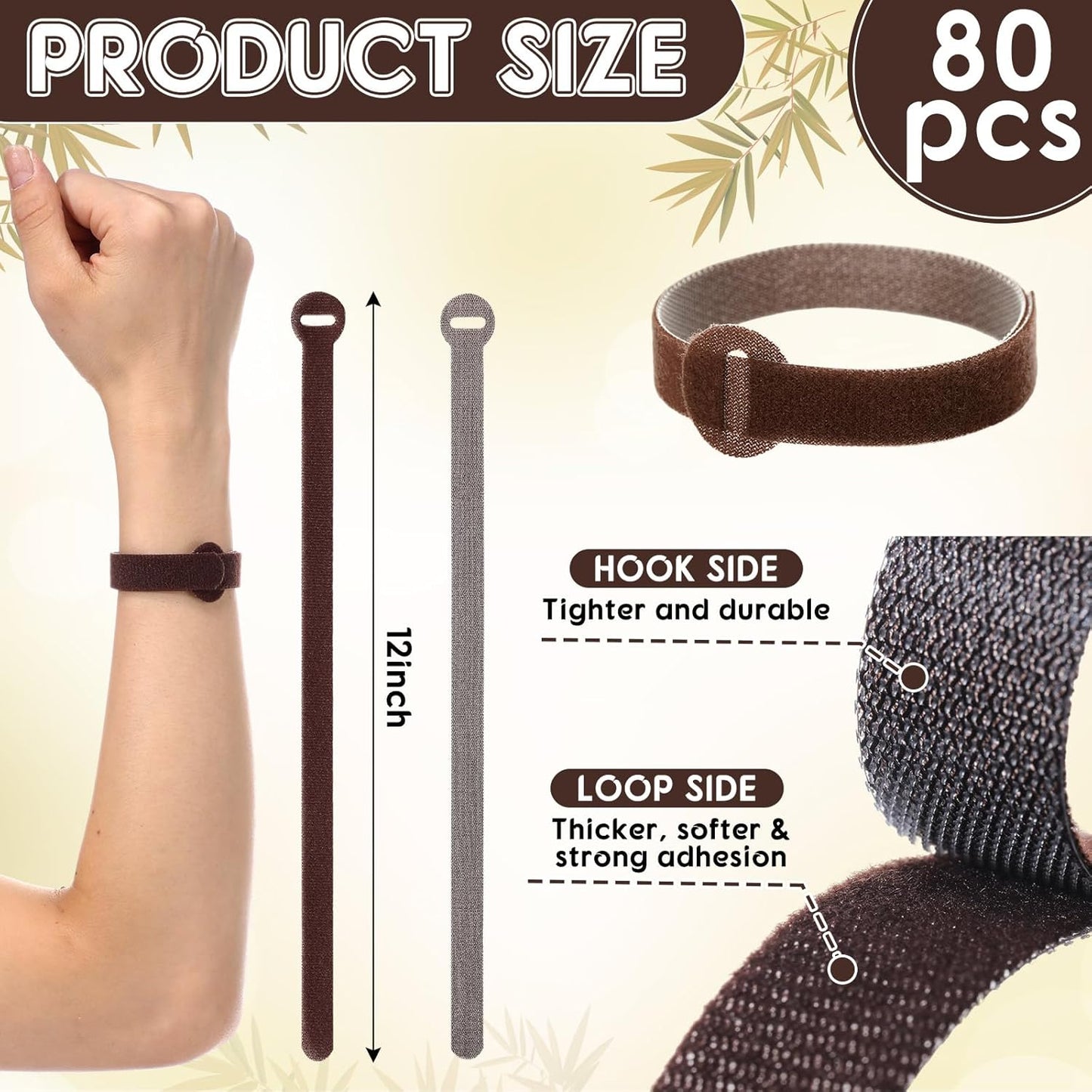 80 Pcs 12 Inch Christmas Garland Ties Brown Adjustable Holiday Banister Ties Reusable Fastener Strap Nylon Garden Plant Cable Strap Christmas Tree Wreath Hook Loop Organizer for Home Office-VerdiqueGarden