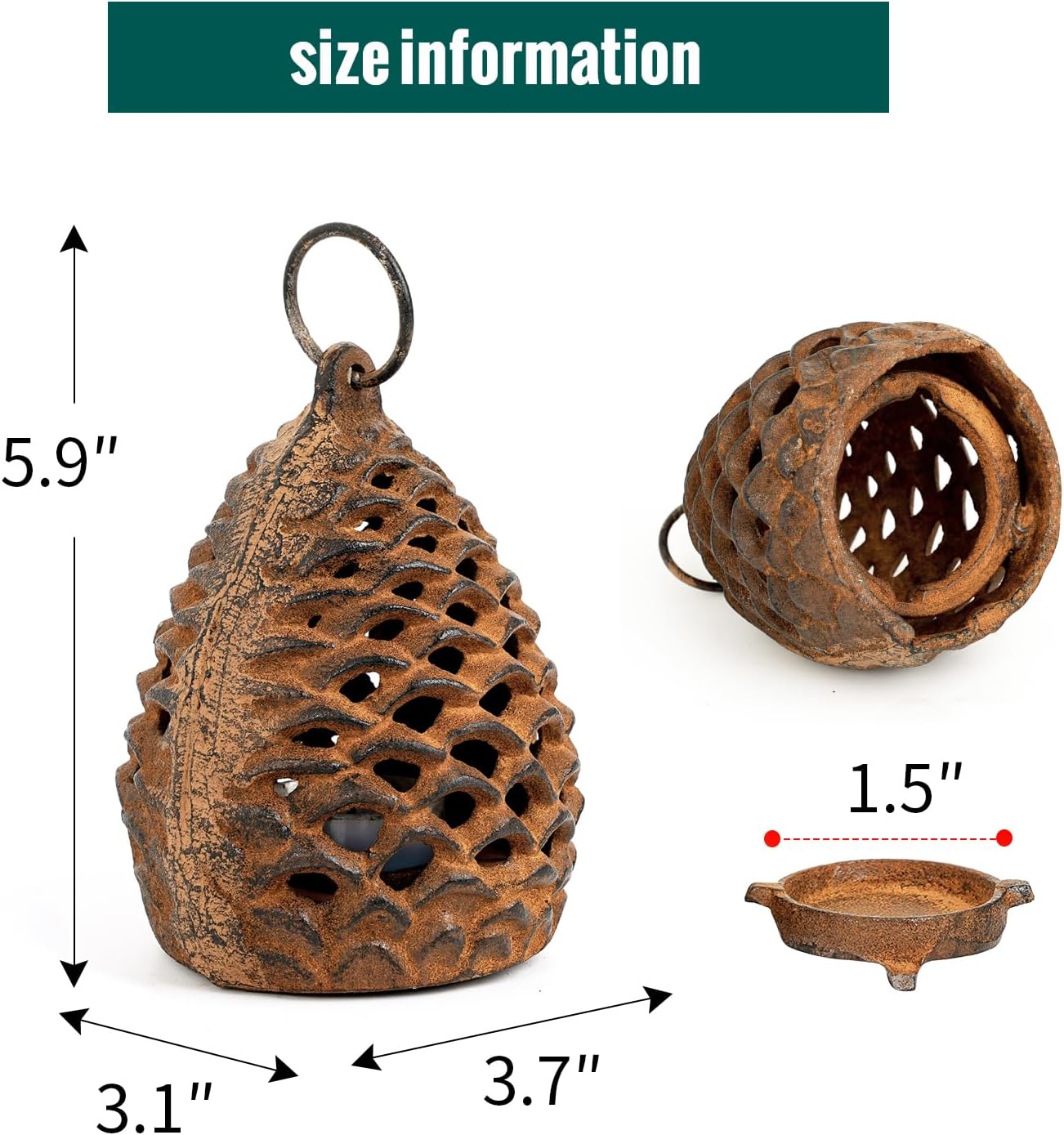 Sungmor Cast Iron Pinecone Candle Holder - Tabletop Decorative Tealight Lantern, Rustic Style Hanging Home Garden Decor, Vintage Stand for Votive or Flameless Candles-VerdiqueGarden