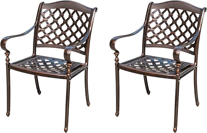 Outdoor Dining Chair Cast Aluminum Patio Chairs Set of 2 All-Weather Patio Dining Chair with Adjustable Feet for Backyard Garden (Royal Chair)-VerdiqueGarden