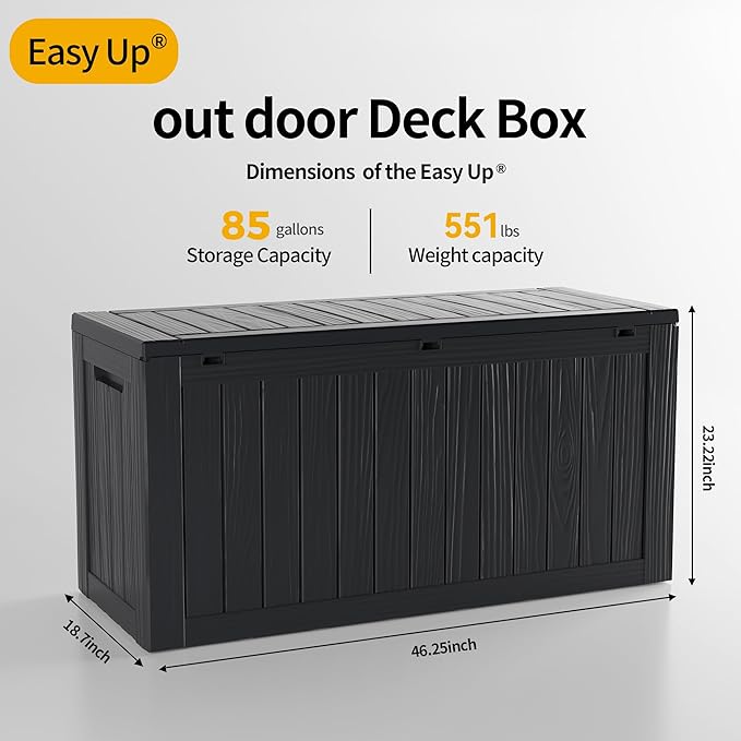 80 Gallon UV Resistant Outdoor Storage Box Waterproof, Lockable Resin Deck Box for Garden Tools, Sports Equipment and Cushions, Black-VerdiqueGarden