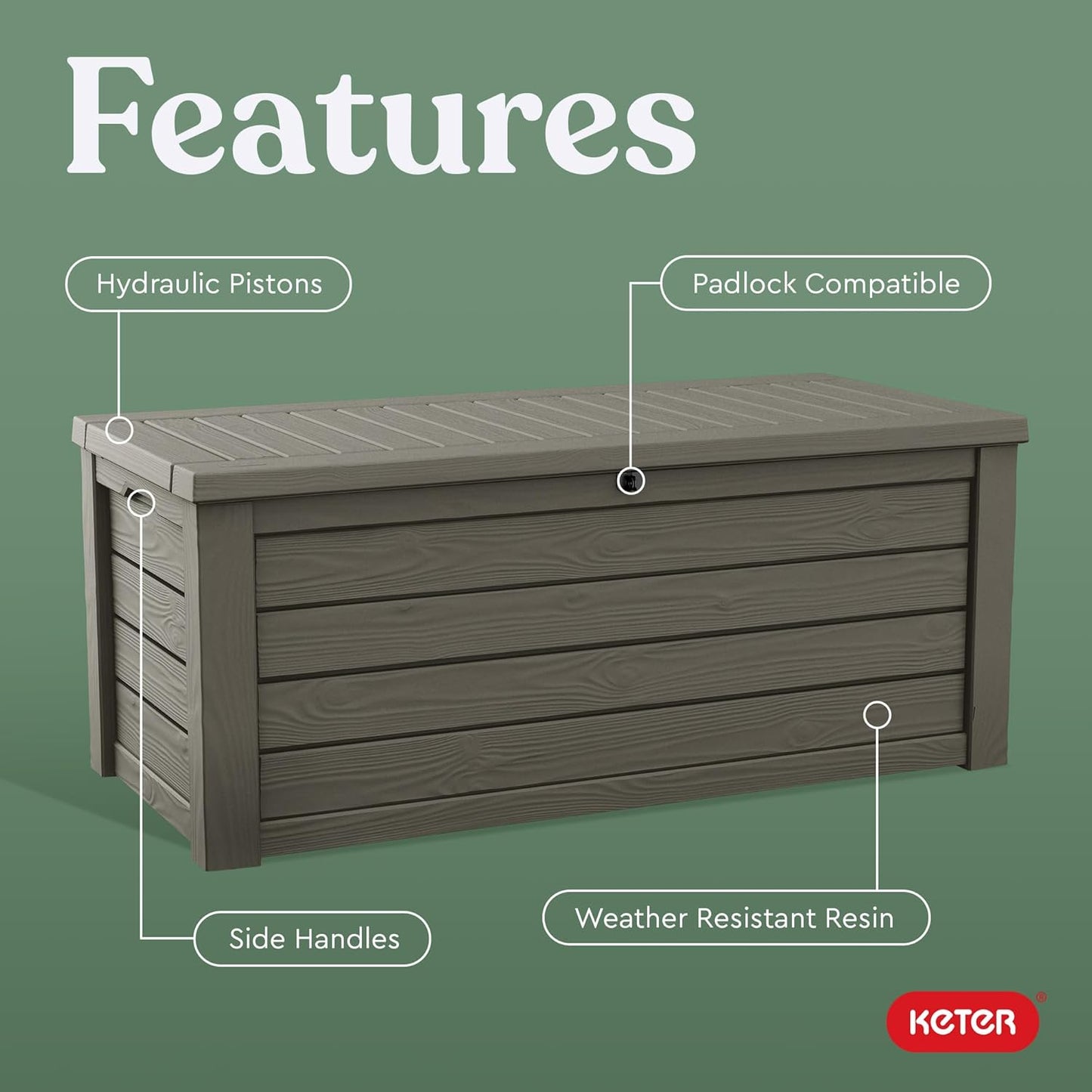 Keter Westwood 150 Gallon Resin Large Outdoor Storage Box for Patio Furniture, Outdoor Cushions, Garden Tools and Pool Floats, Mossy Brown-VerdiqueGarden