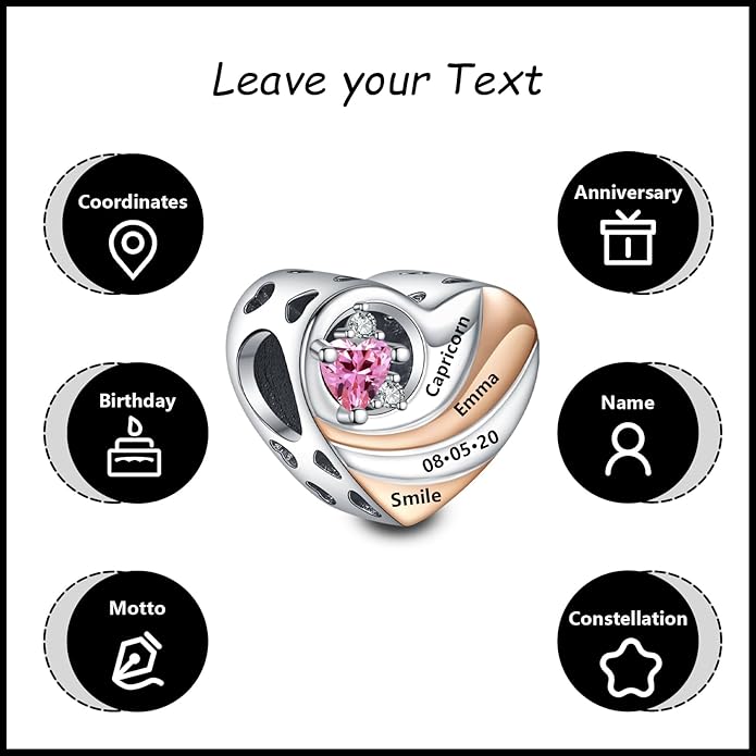 Annmors Personalized Photo Charm for Bracelet Necklaces,925 Sterling Silver Charm Love Heart Shaped Engraved Customize Picture Gift for Birthday Mother's Day Christmas,Bead Charms Jewelry for Women