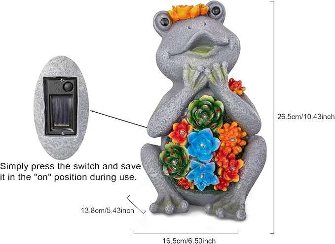Frog Solar Figurine Light Statue Outdoor Gardening Gifts Decoration Garden Frogs Yard Decor Lamp With 8 Led Lights And Succulent Waterproof Patio Lawn Decor Housewarming Frog Gifts For Women-VerdiqueGarden