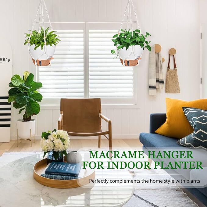 10 Inch Hanging Planters for Indoor Plants & Outdoor - 2 Pack Self-Watering Hanging Pots with Drainage Holes, Visual Reservoir, 2 Hangers - Self-Watering Hanging Baskets Flower Pots-VerdiqueGarden