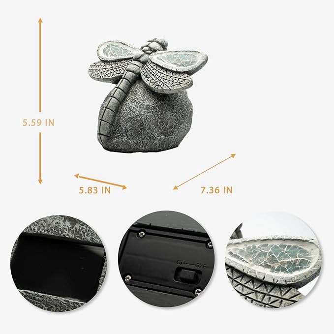 Garden Statue Dragonfly,Solar Dragonfly Decor for Outdoor,Resin Dragonflies Figurine with Solar Light for Patio,Balcony,Yard,Lawn Ornament,Perfect Garden Gift-VerdiqueGarden