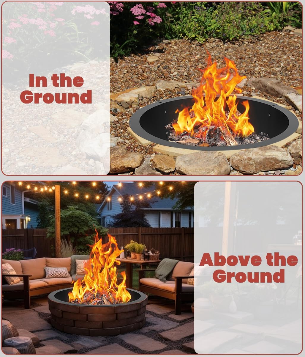 36 Inch Inner Round Fire Pit Ring Insert for Outside Wood Burning, 40 Inch Outer 36 Inch Inner DIY Outdoor Fire Pit Liner Ring for Garden, Patio, Backyard or Camping, 1.5mm Thick Metal Steel-VerdiqueGarden