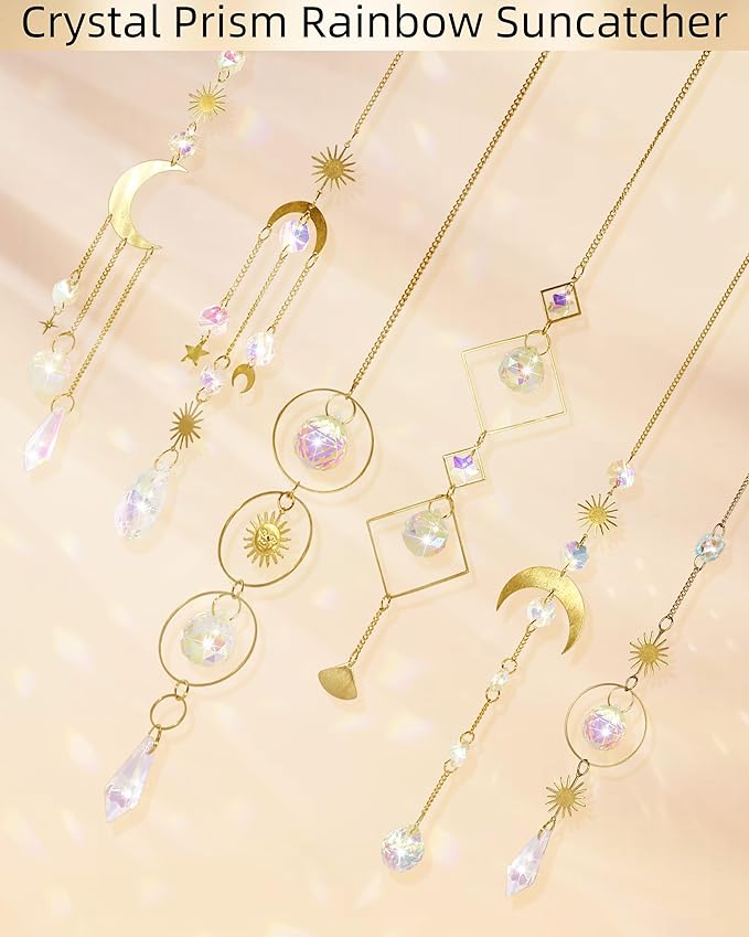 6 Pack Crystal Suncatcher,Hanging Sun Catchers with Crystals, Colorful Crystals Suncatchers Rainbow Prisms for Windows Christmas Tree Home Wedding Party Car Indoor Outdoor Garden Decor-VerdiqueGarden