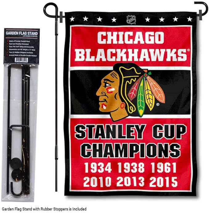 WinCraft Chicago Blackhawks 6 Time Champions Garden Flag and Pole Stand Holder-VerdiqueGarden
