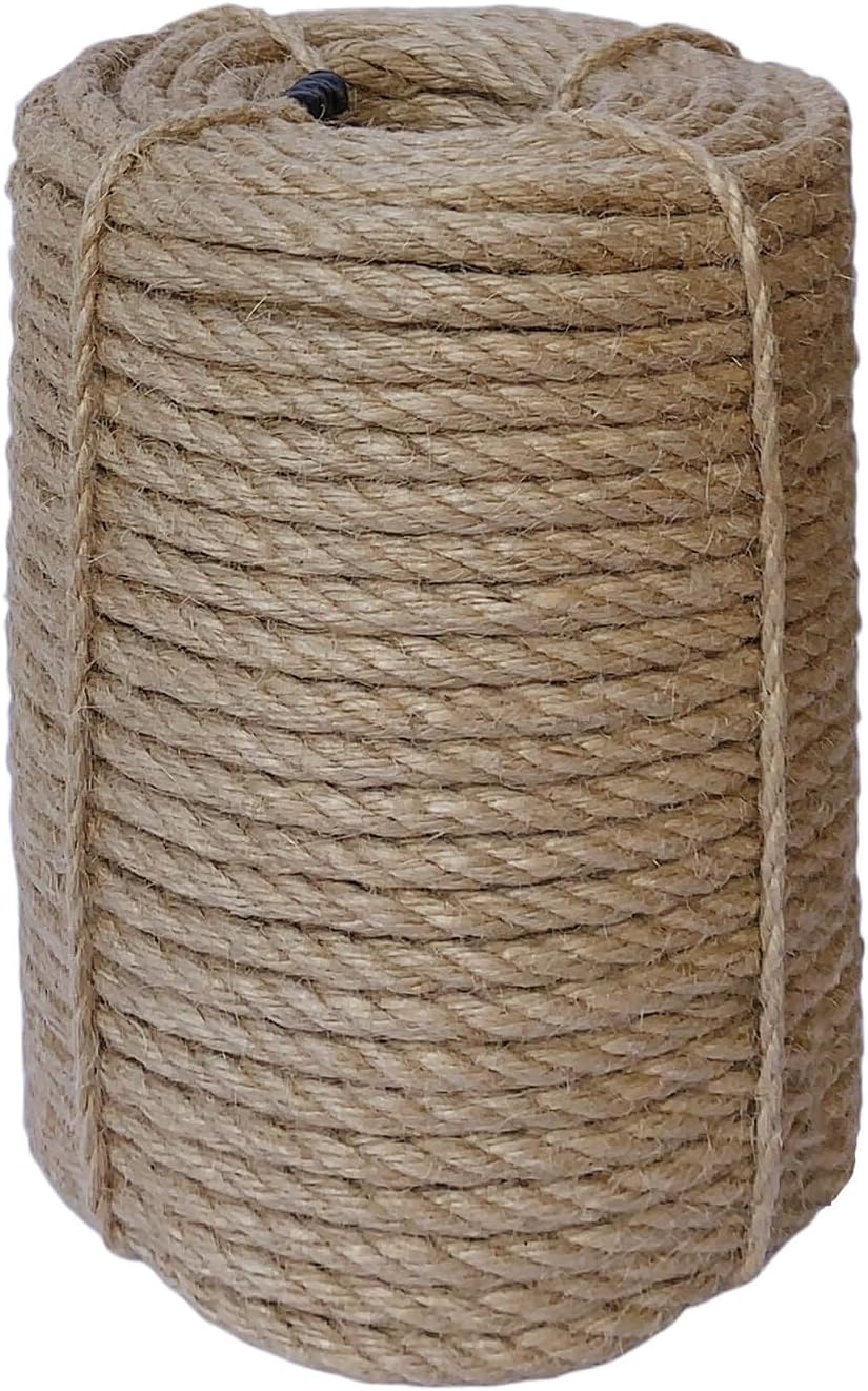 8mm Jute Rope, 164 Feet Braided Heavy Duty Twine, Thick Jute Twine Rope for Cat Scratch Post, Craft,DIY Artwork, Bundling, Home Decor, Gardening Applications (8MM 164FT)-VerdiqueGarden