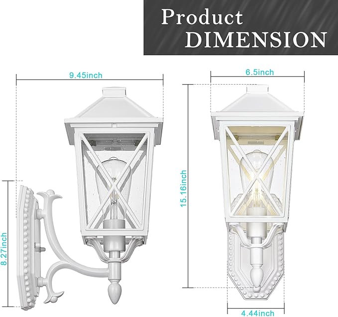 Darkaway Outdoor Wall Light Fixture,2pcs Outside Porch Lights Wall Mounted Seeded Glass Exterior Waterproof Lantern Modern E26 Socket Wall Sconce Lighting for Front Door Yard Patio-VerdiqueGarden