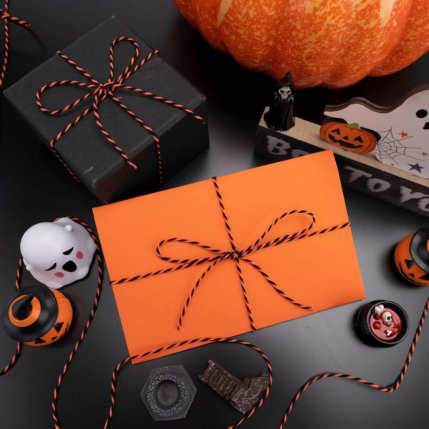 KINGLAKE Halloween Twine - Orange & Black Cotton String, 2mm, 328 Feet, DIY Crafts, Gift Wrapping, Party Decoration, Gift Tags-VerdiqueGarden