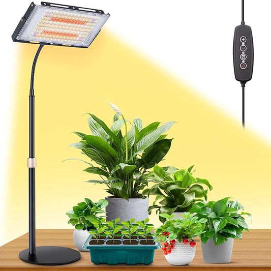 LBW Grow Light for Indoor Plants, 144 LED Full Spectrum Plant Light for Indoor Plants, Large Desk Grow Lamp with 4H/8H/12H Timer, 6-Level Brightness, Height Adjustable, Flexible Gooseneck-VerdiqueGarden