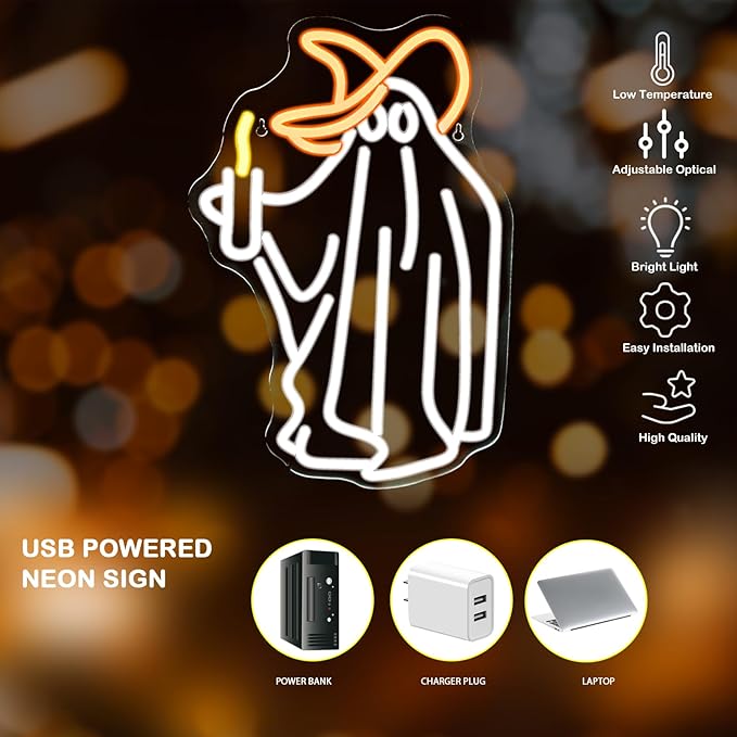 Ghost Neon Sign Wall Decor, Ghost Neon Light Bedroom Wall Decor Suitable for Kids Game Room Man Cave Birthday Halloween Decoration Gift-VerdiqueGarden