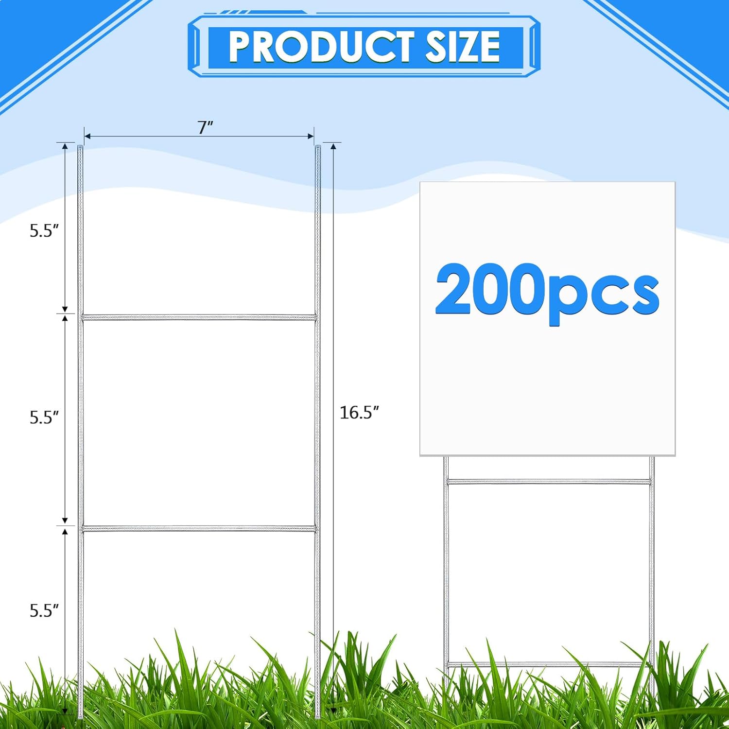 200 Pcs H Stakes for Yard Signs 16.5'' x 7'' Heavy Duty Metal H Frame Wire Stakes Weatherproof Metal Holder for 4mm 5mm Corrugated Signs Guidepost Yard Halloween Decoration-VerdiqueGarden