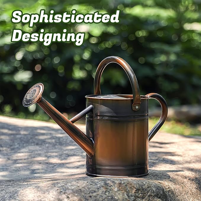 1 Gallon Watering Can for Plants, Watering Cans for Indoor&Outdoor Gardening, Galvanized Steel Watering Pot with Removable Spout, Metal Water Can with Ergonomic Movable Handle(Copper)-VerdiqueGarden