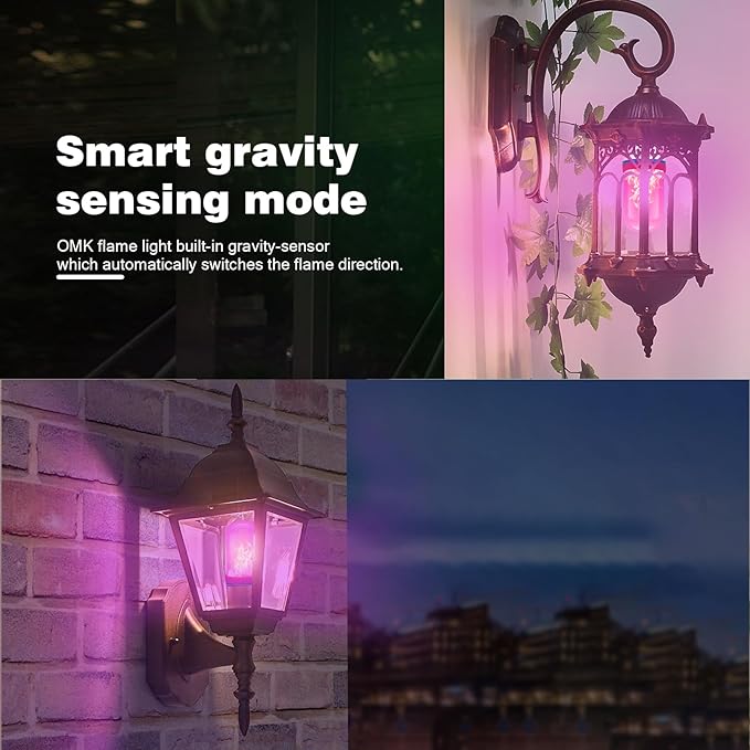 OMK 【Upgraded Pink Smaller LED Flame Light Bulbs - Flickering Light Bulbs with Gravity Sensing, E26 Base Fire Light Bulb, Indoor Outdoor Light Bulbs, Holiday Christmas Vintage Flame Bulb Decorations-VerdiqueGarden