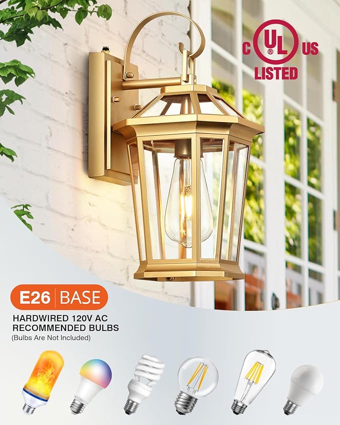 VIANIS Outdoor Porch Lights Wall Mount, Dusk to Dawn Exterior Light Fixture for House, 100% Anti-Rust Aluminum Waterproof Porch Light Outside Wall Lights, Gold Wall Sconce Lanterns for Garage-VerdiqueGarden