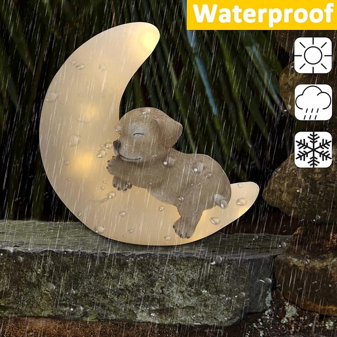 Garden Dog Statues Outdoor Decor, Solar Powered Resin Lawn Ornaments with 8 LEDs Warm White, Outdoor Decoration for Patio Yard Lawn Porch Housewarming Garden Gift-VerdiqueGarden