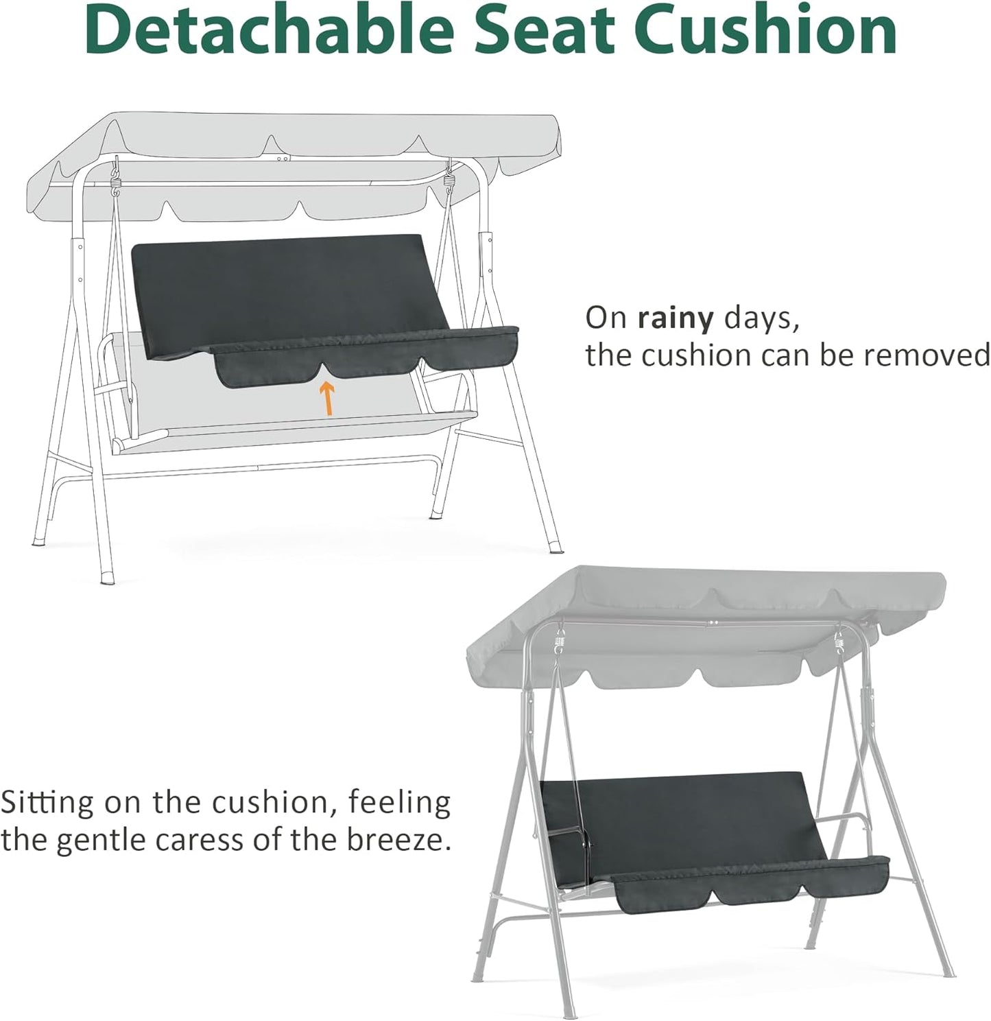 MCombo 2-3 Person Outdoor Patio Swing Chair, Convertible Canopy Hanging Swing Glider Lounge Chair, Removable Cushions, 4003 (Dark Gray)-VerdiqueGarden