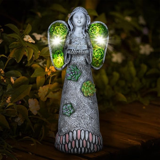 Garden Angels Statue-Solar Angel Statues Cemetery Decoration- Outdoor Memorial Pray Angels Figurine for Patio Lawn Yard Porch Decorations,10.24 Inches-VerdiqueGarden