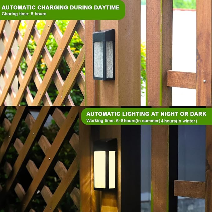 GOODFOEVER 4 Pack Solar Fence Lights Solar Post Accent Light/Wall Light for Outdoor, Yard, Fence, Porch and Garage, Body in Aluminum and Glass Waterproof-VerdiqueGarden