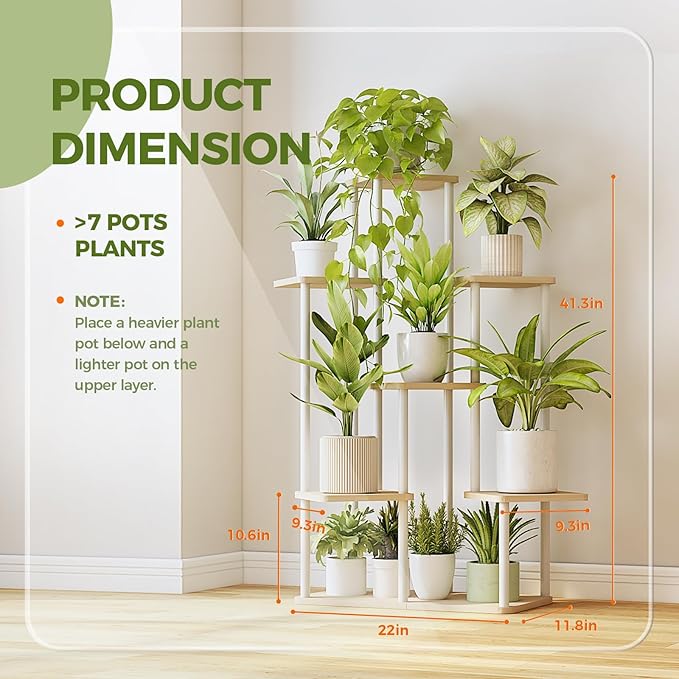 Bamworld 7 Tier Plant Stand Indoor, Large Metal Plant Shelf for Multiple Plants, Tall Tiered Flower Stand for Patio Garden Balcony Living Room Bedroom(White)-VerdiqueGarden