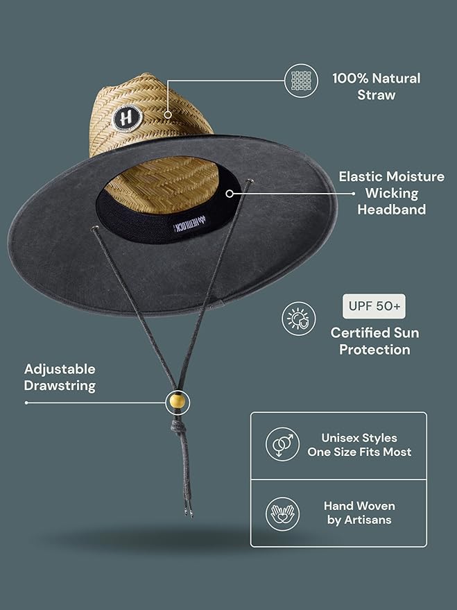 Straw Hat for Men & Women | Lifeguard Hat, Beach Hat & Sun Hat | UPF 50+ Wide Brim for Sun Protection | One Size | Hemlock-VerdiqueGarden