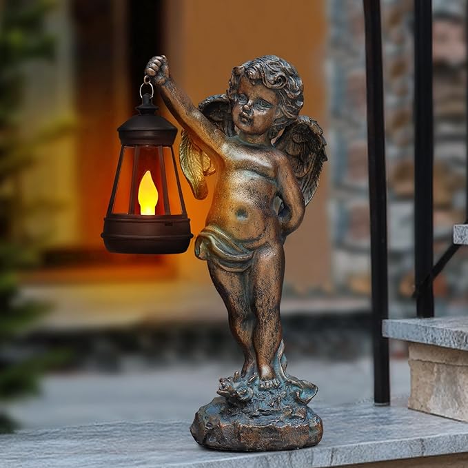 MININOVA Angel Statues Garden with Solar Lantern Outdoor Cherub Decorations Patio Yard Lawn Ornaments Housewarming Gifts for Mom Grandma Women-VerdiqueGarden
