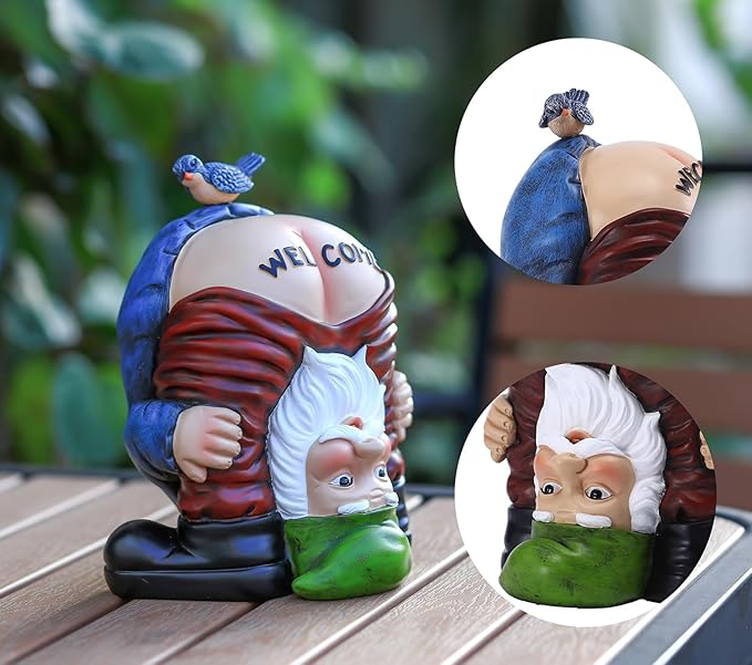 Garden Gnome Statue, Garden Decor,Gnomes Decorations for Yard, Funny Garden Bird Welcome Figurines for Outdoor Patio, Lawn, Yard Art Decoration ，Christmas Garden Gifts (Green)-VerdiqueGarden