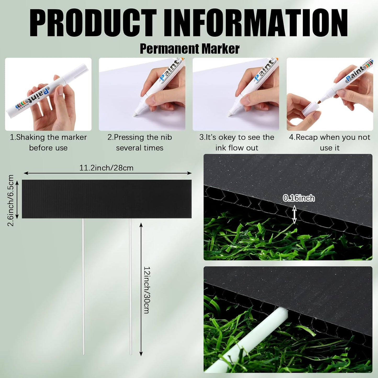 10 Set Jumbo Outdoor Plant Label Stakes Waterproof Nursery Garden Markers Plastic T Type Plant Tag Identification Stake with Marker Pen for Herb Vegetable Flowers, 12" High (Black)-VerdiqueGarden