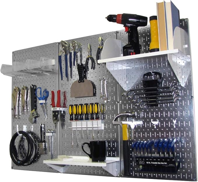 Wall Control Pegboard Organizer 4 ft. Metal Pegboard Standard Tool Storage Kit with Galvanized Toolboard and White Accessories-VerdiqueGarden