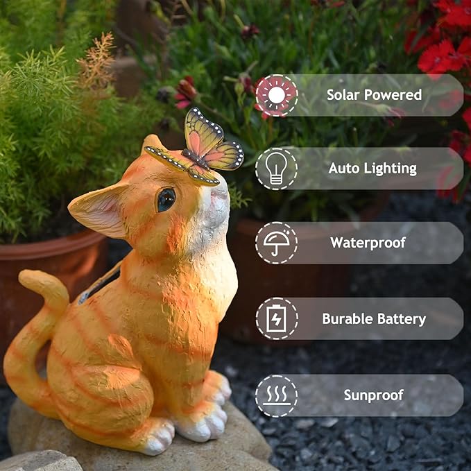 Cat Garden Figurines Outdoor Decor Solar Statue with LED Lights for Patio Lawn Yard Art Decoration Housewarming Garden Gift-VerdiqueGarden