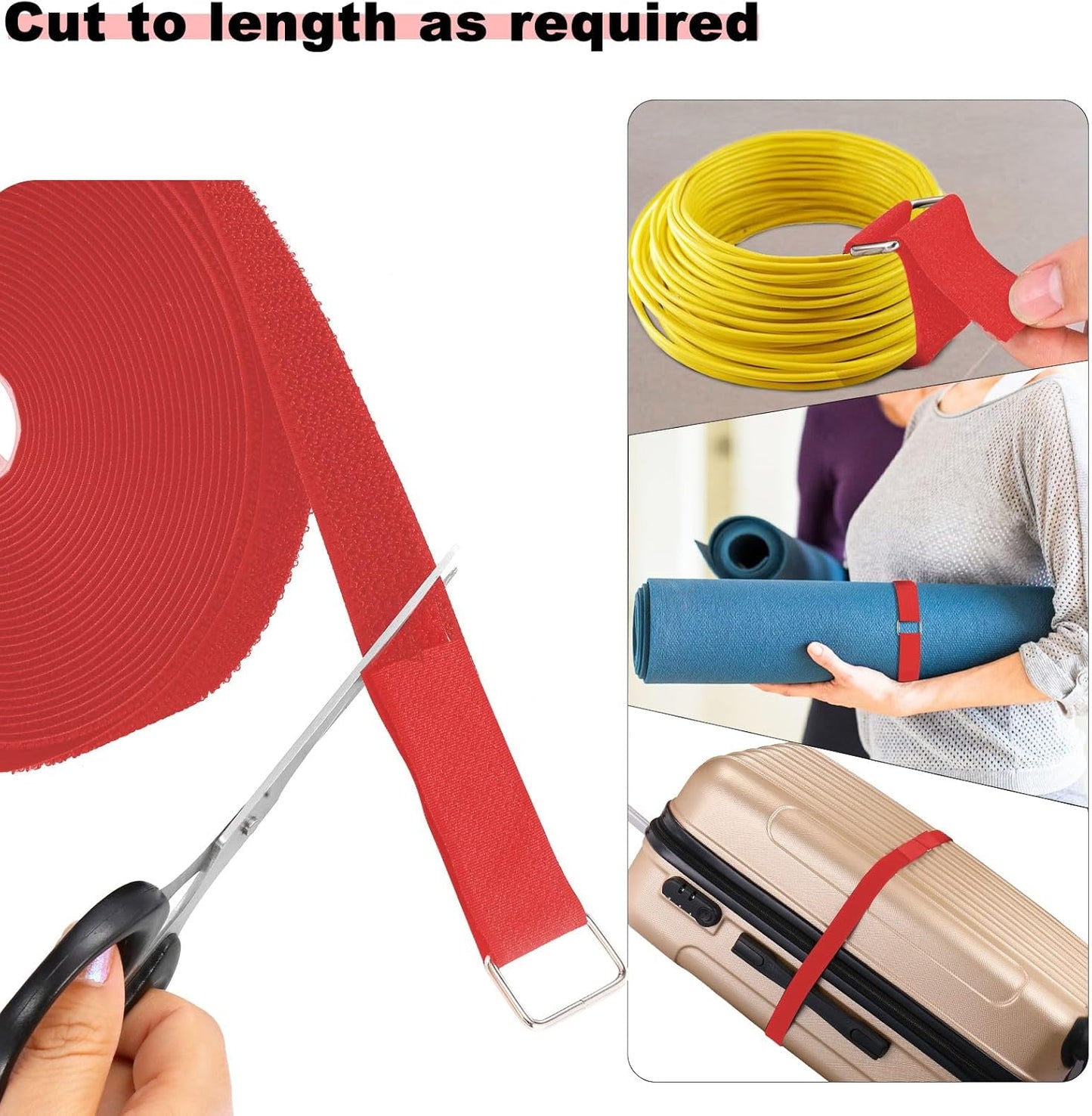 1"x16ft Hook and Loop Straps with 25 Metal Buckles, Adjustable Fastening Cable Straps, Cut-to-Length Cinch Strap, Reusable Nylon Securing Cord Ties for Organizer or Storage, 1 inch Wide,Red-VerdiqueGarden