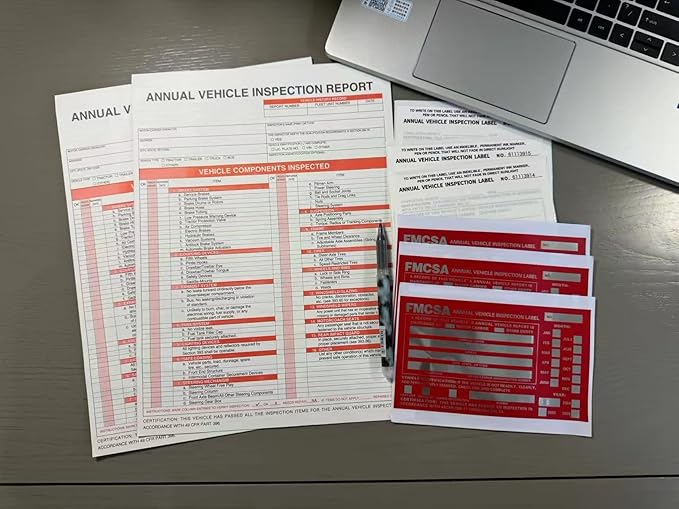 25 Pack 3-Ply Carbonless Annual Vehicle Inspection Report Form with White Interior Inspection Label and Red Exterior Aluminum Inspection Label-VerdiqueGarden
