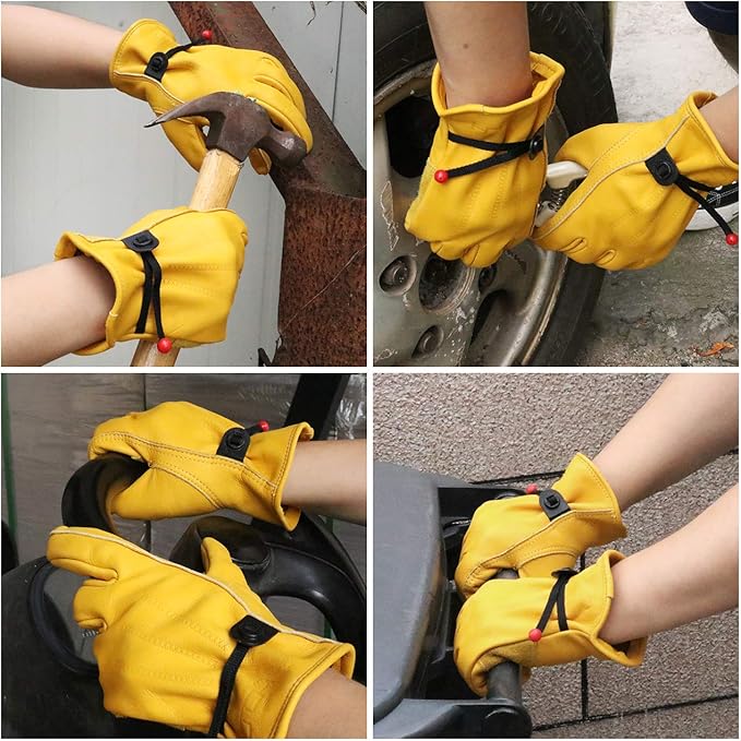 HLDD HANDLANDY Leather Work Gloves for Men & Women, Adjustable Wrist Cowhide Gardening Glove with Reinforced Palm for Driver-VerdiqueGarden
