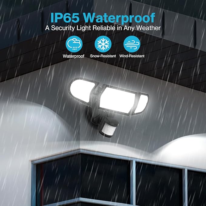 Olafus 100W LED Security Light Motion Sensor Outdoor Light, Motion Flood Light Dusk to Dawn, 9000LM Super Bright 6500K Exterior Motion Detector Floodlight for Garage Yard Porch Eave IP65, Black-VerdiqueGarden