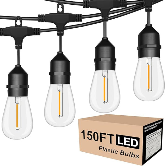 SUFEIMAS Outdoor String Lights LED 150FT with 45 Sockets 48pcs S14 Shattreproof Edison Bulbs,Dimmable LED Outdoor String Lights for Outside, Patio,Backyard, Market, Cafe (3 * 50ft)-VerdiqueGarden