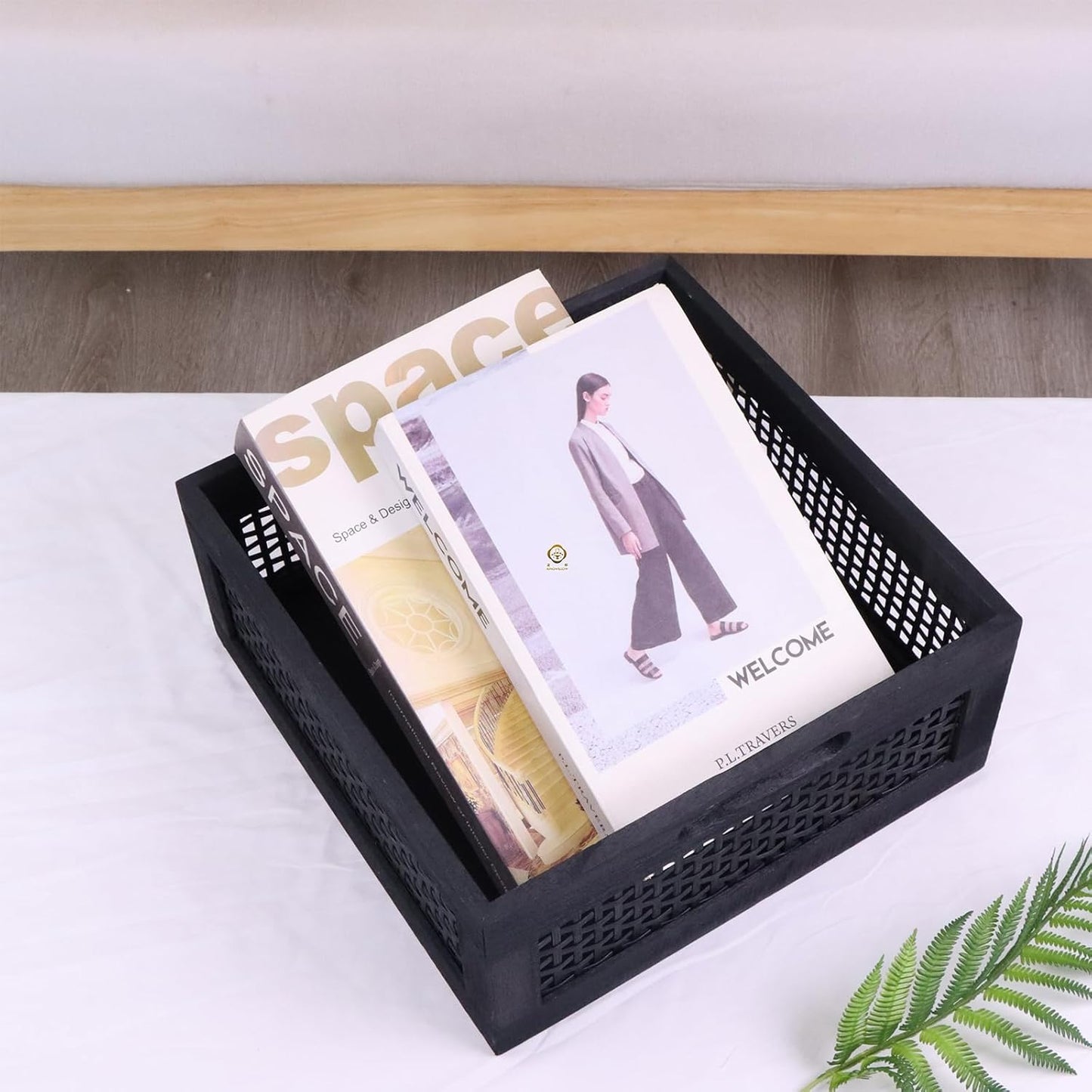 YRMT Wood Storage Crate Basket Rustic Wooden Storage Container for Organizing Decorative Bamboo Box with Handles for Pantry, Shelves Organizer 11.4" x 11.4" x 5" (Black)-VerdiqueGarden