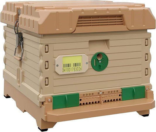 Ergo Insulated 10 Frame Bee Hive Set [NO Frames Included] (Single Hive, Tan Body Green Entrance)-VerdiqueGarden