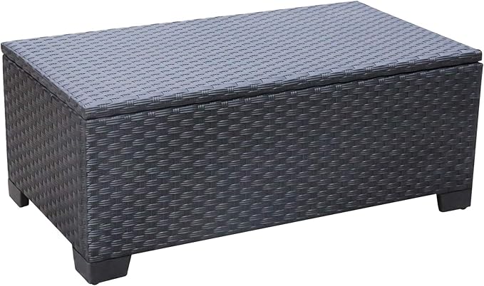Rattaner Patio Coffee Table with Storage Wicker Outdoor Coffee Table and All-Weather Wicker Side Table with Waterproof Cover, Black-VerdiqueGarden