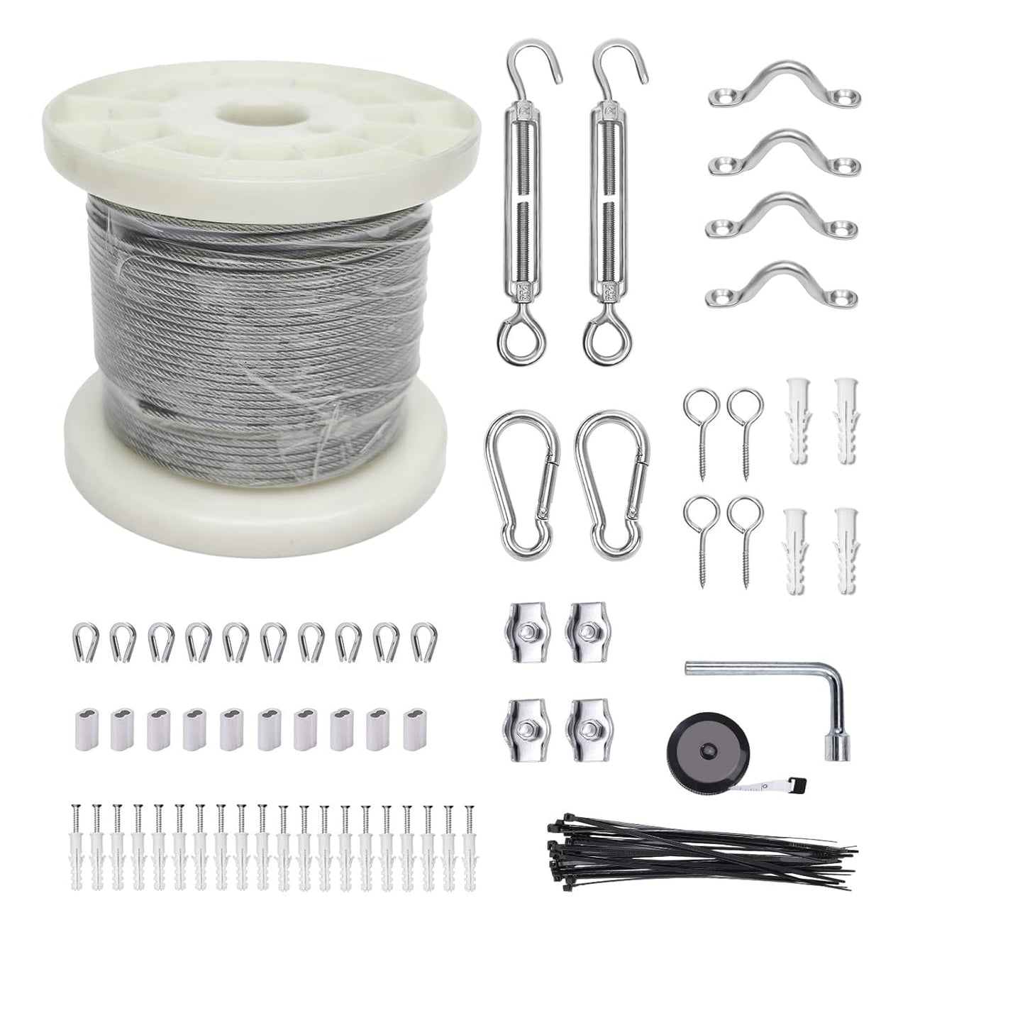 5/32" Wire Cable Rope Kit ，Vinyl Coated 304 Stainless Steel Wire – 100FT 7x7 Strand Cable with Turnbuckles，String Lights Hanging Kit for Outdoor, Garden,Patio, Crafts, Hanging Lights-VerdiqueGarden