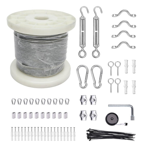 5/32" Wire Cable Rope Kit ，Vinyl Coated 304 Stainless Steel Wire – 100FT 7x7 Strand Cable with Turnbuckles，String Lights Hanging Kit for Outdoor, Garden,Patio, Crafts, Hanging Lights-VerdiqueGarden